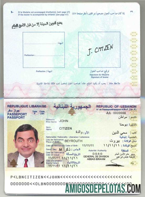 Passaporte do Líbano amostra